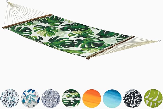 Fab Habitat Tropical Botanical Recycled Polyester Hammock - Panama - Green - Indoor/Outdoor Quick Dry 2 Person 460 lbs Capacity - Patio Poolside Backyard Garden Beach - 12-14 ft Adjustable
