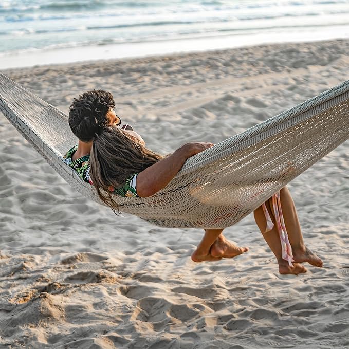 Lazy Daze Hammocks Handwoven Mayan Hammock 10.5 FT Soft Rope Double Hammocks Portable Outdoor Hammock with Carry Bag 2 Straps &amp Carabiners for Patio Outside 550 lbs Weight Capacity Natural