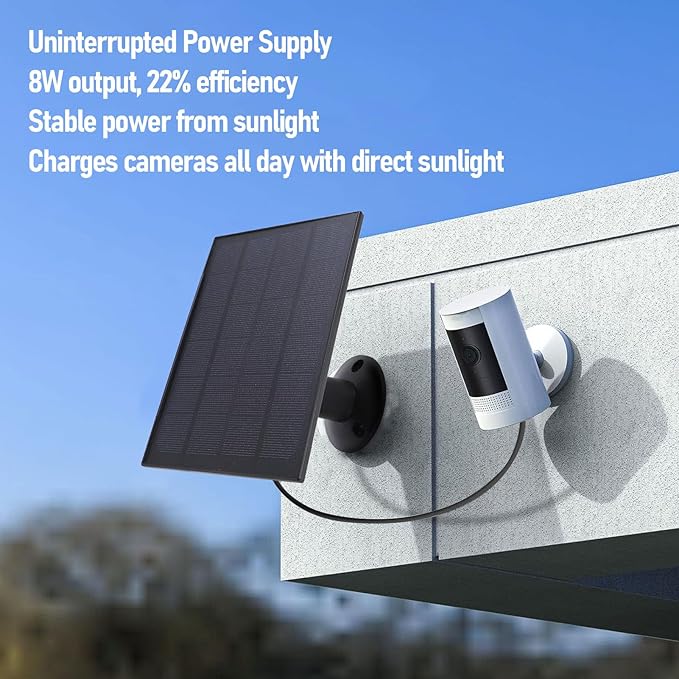 Generic 8W Solar Panel for Bird Feeder Camera Type C Solar Panel Charger 360° Swivel Bracket for Rechargeable Battery Bird Feeder Security Doorbell Camera (Black)