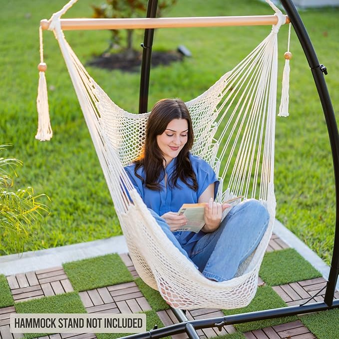JoyView Hammock Chair with Spreader Bar Caribbean Hammock Swing Chair 300 LBS Weight Capacity XL Rope Hanging Chair for Outdoor Indoor Garden Yard - Red