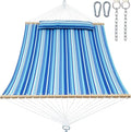 GAFETE Hammock 2 Person Quilted Fabric Hammocks for Outside Double 12ft Hammocks with Spreader Bar Large Removable Pillow Storage Bag Carabiners Max 475 lbs Capacity (Ocean Blue)