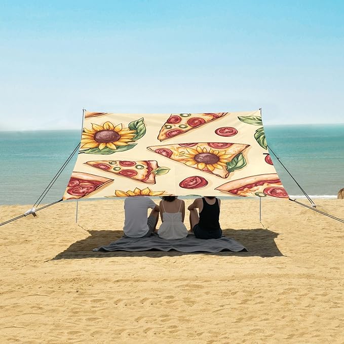 ALAZA Pizza Sunflower Pattern Beach Tent Sun Shelter Portable Canopy Sunshade for Outdoor Camping Picnics Backyard Fun 10x9 ft