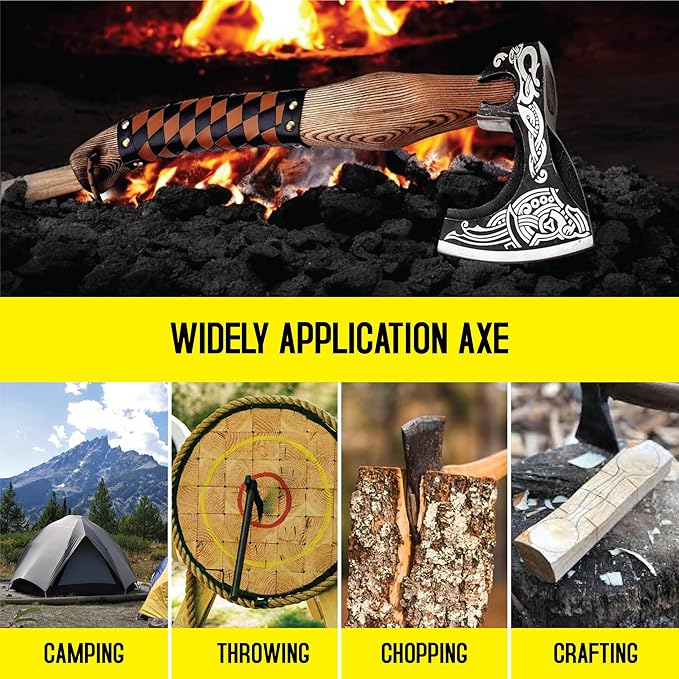 Viking Axe Ideal for Collectors &amp Enthusiasts Authentic Artisan-Crafted HandForged Camping Axes and Hatchets Medieval Styled with Durable and Robust High Carbon Steel with Leather Sheath