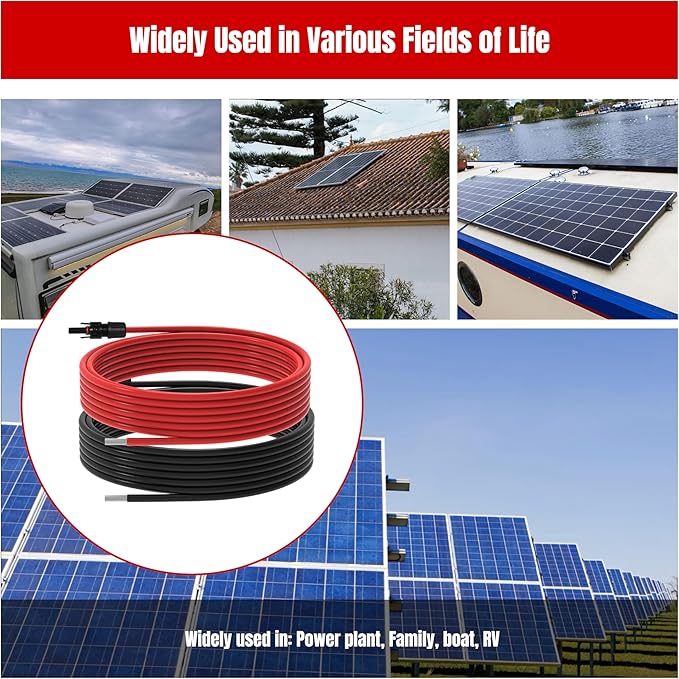 20Ft 10AWG Solar Panel Extension Cable 10 AWG Solar Extension Cable 10 Gauge 20 Feet Solar Wire with Solar Panel Female Male Waterproof Connectors for RV Boat Home (10 AWG-20Ft)