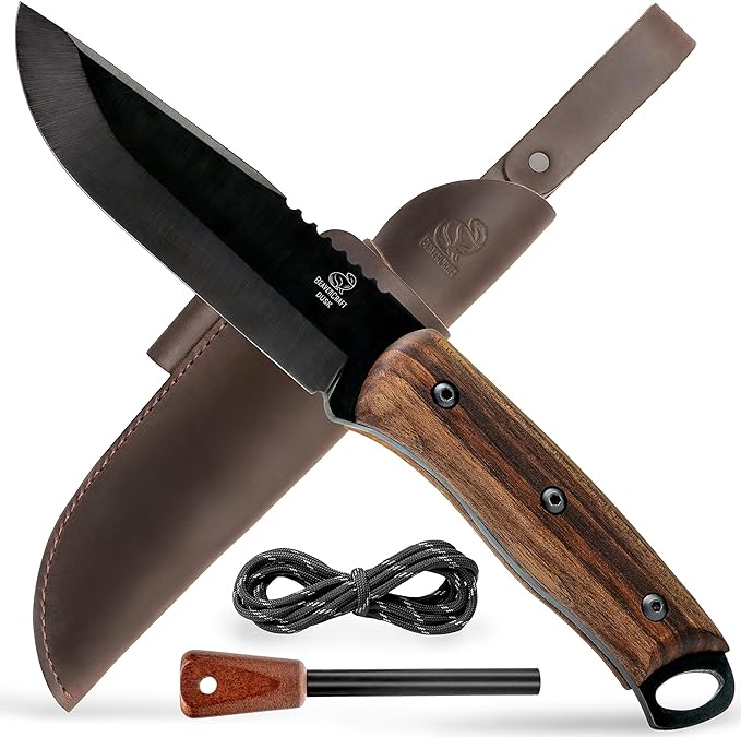 BeaverCraft Bushcraft Knife Full Tang 9.8 - Bush Knife with Fire Starter &amp Leather Sheath BSH4F - 5 Fixed Blade Carbon Steel - Camping Knives for Hiking Survival Outdoor