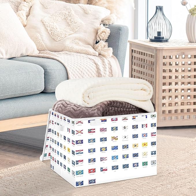 Usa State Flag Storage Containers with Lids Foldable Storage Organizer Cube Storage Bin for Office Supplies Dormroom