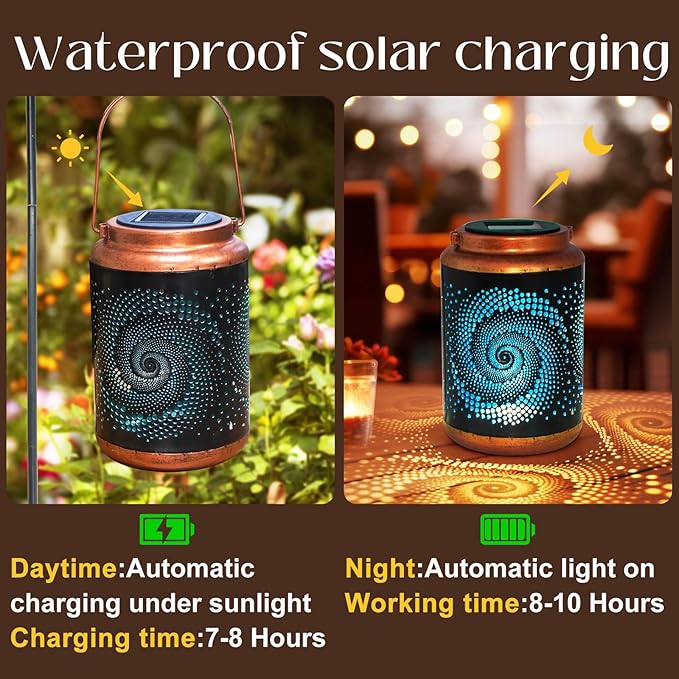 DIBIEECN Mothers Day Gifts for Mom Birthday Gifts Grandma Ladies Solar Lanterns Outdoor Hanging Hollowed-Out Metal Waterproof LED Garden Decor Outside for Patio Yard Porch Blue 4 Pack