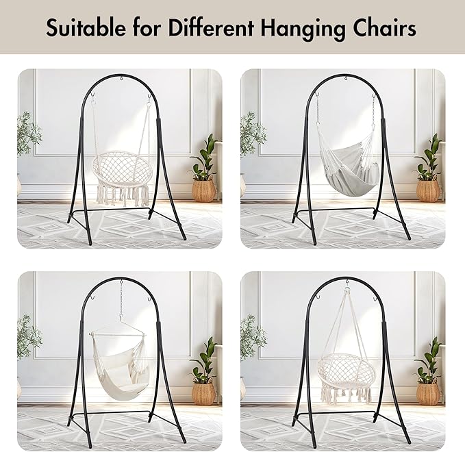 ANOW Adjustable Hammock Chair Swing Stand Only Heavy Duty Hanging Chair Stand with Safety Hooks for Indoors Outdoors Max 400 Lbs Plus Size Version Black
