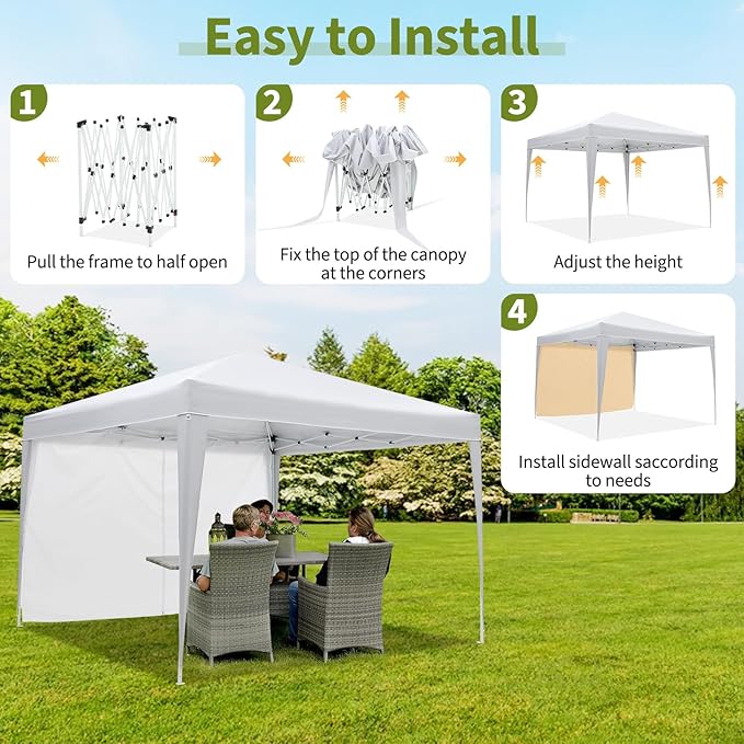 10x10 FT Instant Pop Up Canopy Tent with 4 Removable Sidewalls Waterproof Portable Gazebo Heavy Duty Outdoor Shelter with Mesh Windows &amp Roller Bag for Camping Beach Backyard Parties