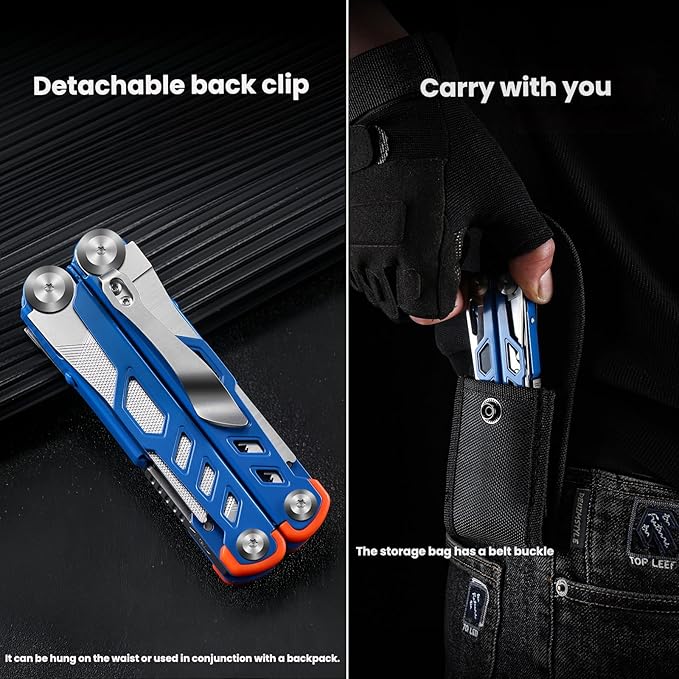 Multitool 15-in-1 Full-Size Lightweight EDC Multi-Purpose Pliers Multitools Camping Knives &amp Tools Tactical Outdoor Gear Mens Gifts Ideas Gifts for Hunters Men who have Everything (Gray)