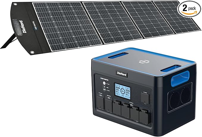 DieHard Portable Power Station 2400-Watt (4800-Watt Peak) 2048Wh with 400W Solar Panel - Quiet Solar Generator for Home Backup Weather Outdoor Recreation Jobsite and More
