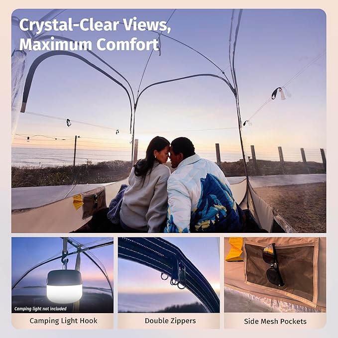EAST OAK TPU Pop Up Sports Tent for 1-2 Person Instant Weather Shelter with Clear 540° View Portable Bubble Tent for Sports Events Fishing and Outdoor Use Waterproof Cover and Floor Mat Included