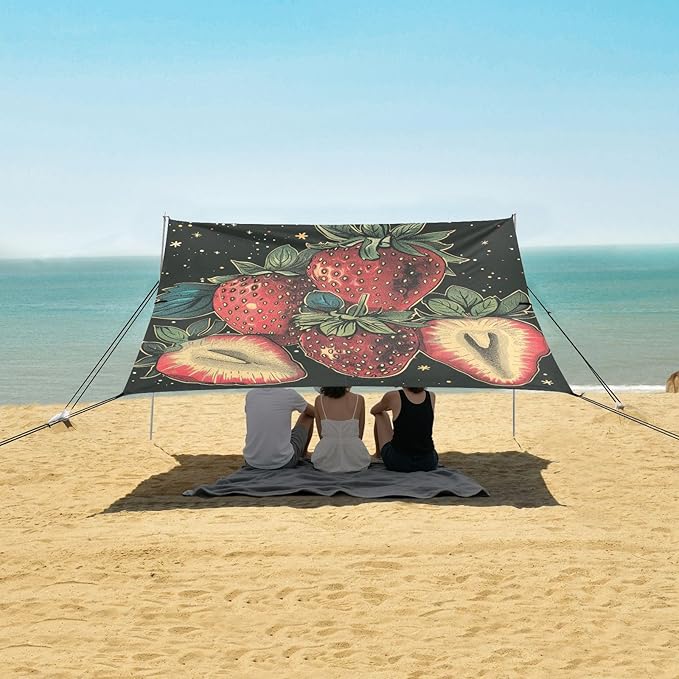 ALAZA Freshly Hand Drawn Strawberries Beach Tent Sun Shelter Portable Canopy Sunshade for Outdoor Camping Picnics Backyard Fun 10x9 ft