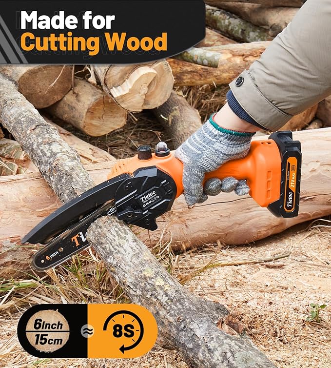 Tietoc Mini Chainsaw 6 Inch Cordless Portable Electric Chain Saw Small Handheld Battery Powered Super Saws