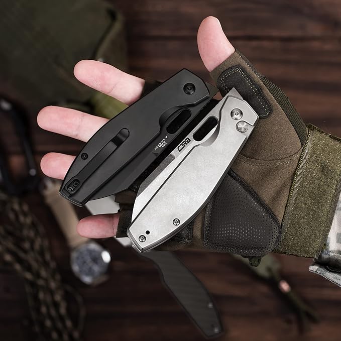 CJRB Pocket EDC Knife Ekko(J1929) Button Lock Small Folding Knife AR-RPM9 Steel Blade and Silver Stainless Steel Handle Outdoor for Men Women