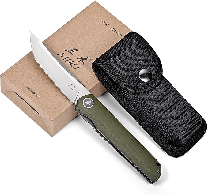 Miki Pocket Samurai Folding Knife G10 Handle Tanto w/ D2 Plain Blade Outdoor Camping Hiking Knife Fishing And Everyday Carry nique Tool Gift for EDC Men Women (Green)