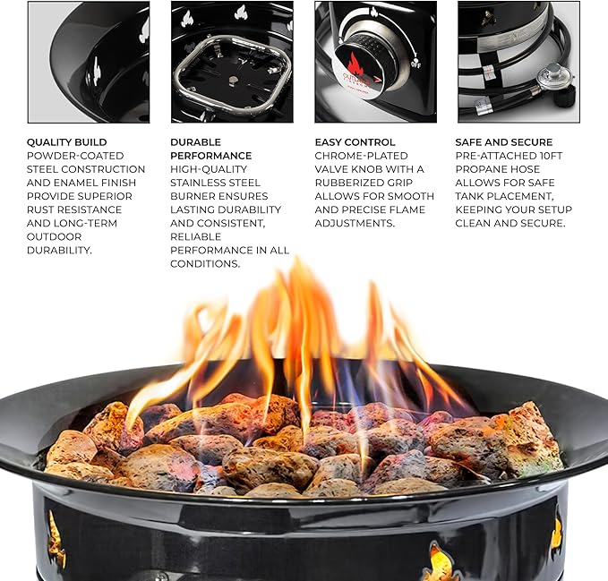 Outland Living Portable Propane Fire Pit 19-inch 58000 BTU Smokeless Gas Firebowl | Perfect for Camping Patio Backyard Tailgating Deck RV| Black 823 Standard
