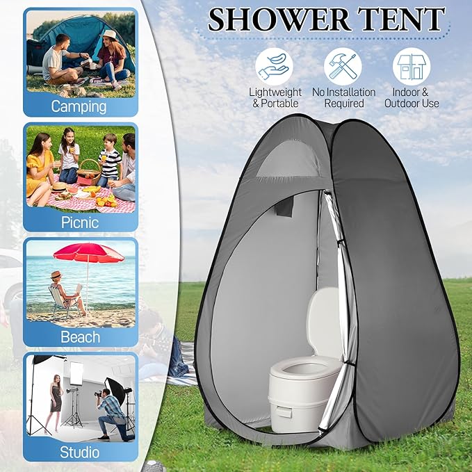 Outvita Shower Tent Instant Privacy Dressing Changing &amp Toilet Tent 74’’ Portable Outdoor Shelter for Camping Hiking Fishing Picnic Beach with Carry Bag (Gray)