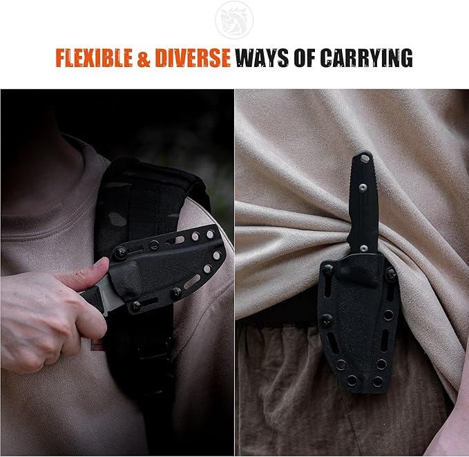 Vosteed H-Back Series EDC Fixed Blade Knife - 2.92 14C28N Blade with Sheath Black G10 Handle with S.O.A.R. Clip for Camping Survival Knives - D0401