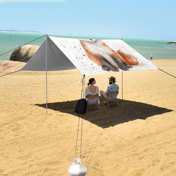 ALAZA Cute Fox Baby Beach Tent Sun Shelter UPF50+ Protection Beach Shade Canopy w/ 4 Sandbags for Outdoor Camping Fishing Backyard Fun Picnic 10x9 ft