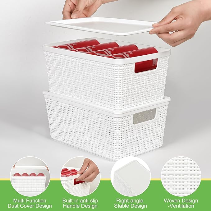 6 Pack Plastic Storage Baskets With LidsWhite Breathable Stackable Storage BinsSmall Storage Containersfor Organizing Storage Baskets on DesktopsClosetsPlayroomsClassroomsOffices