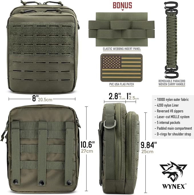 WYNEX Tactical Molle Admin Pouch with Folding Admin Pouch Utility EDC Pouch Organizer Modular Tool Pouch of Double Layer with Molle Tool Bag of Laser-Cut Design Utility Organizer EDC Medical Bag