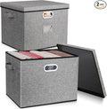 Lukeline Collapsible Storage Bins with Lids 2-Pack Foldable Fabric Linen Storage Boxes Cube Closet Organizer Storage Basket with Label for Home Bedroom Office(17 x 13 x 13 Gray)