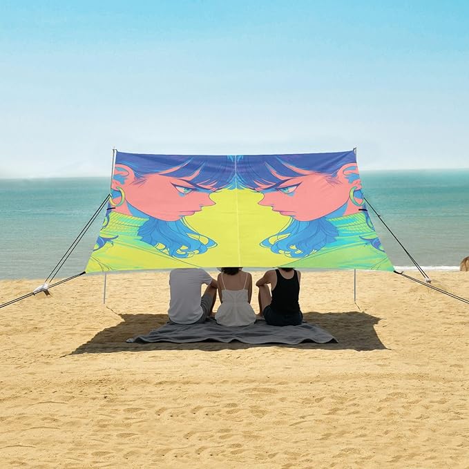 Angry Teen Girls Beach Tent UPF50 Water-Resistant Large Portable Sun Shelter with Sandbags and Shovel for Backyard and Camping