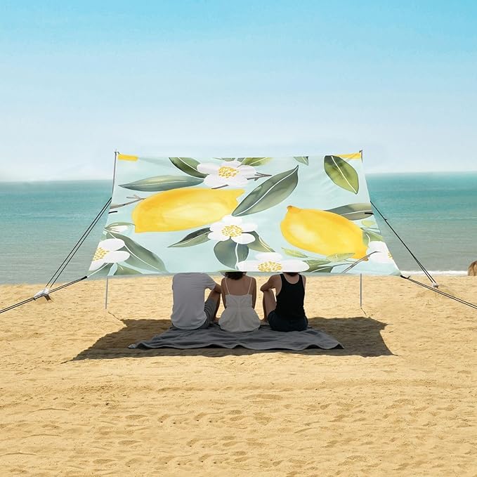 ALAZA Lemon Pattern Light Blue Background Hand-Painted Beach Tent Sun Shelter Portable Canopy Sunshade for Outdoor Camping Picnics Backyard Fun 10x9 ft