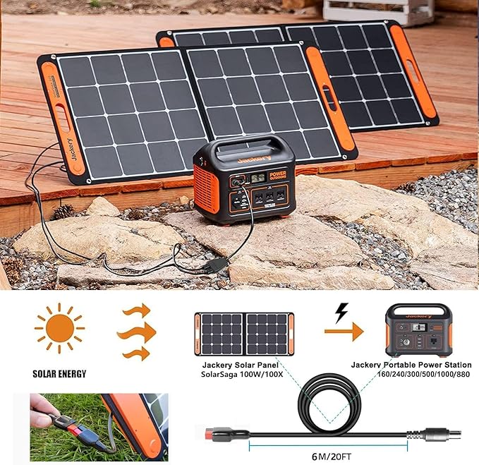 20FT Jackery Solar Panel Extension Cable 14AWG Anderson Connector to DC 8mm Adapter for Jackery Portable Power Station Explorer 160/240/290/300/500/550/880/1000 Solar Generator