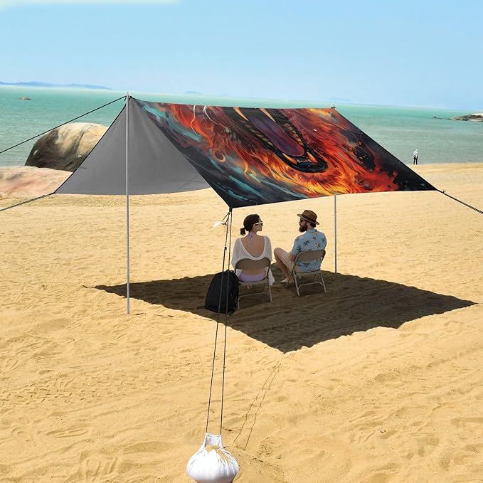 ALAZA Angry Lion Close Up Beach Tent Sun Shelter UPF50+ Protection Beach Shade Canopy w/ 4 Sandbags for Outdoor Camping Fishing Backyard Fun Picnic 10x9 ft