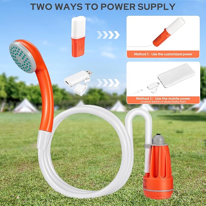 SPACEREST Portable Shower for Camping 4400mAh Electric Portable Camping Shower with USB C Adapter Outdoor Camp Pump with LED Camping Light Multiple Power Supply Methods for Hiking Travel Car