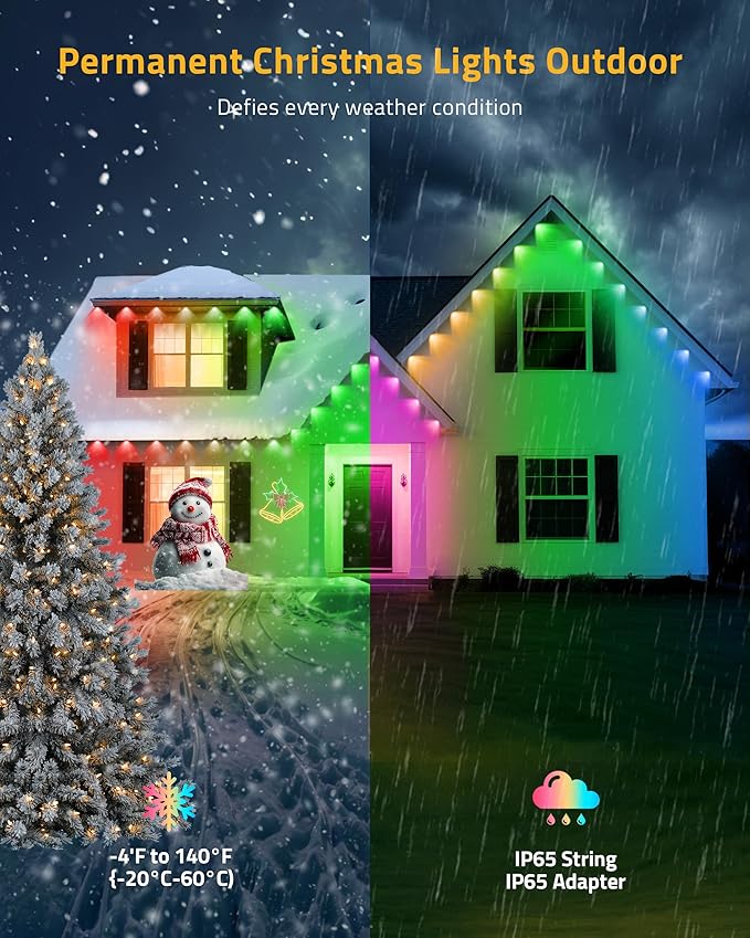 Permanent Outdoor Lights 111FT Smart Black Christmas Lights with App Control IP65 Waterproof Eternity Eaves Lighting with 72 RGB LED Lights for Outside Roofline Decor Party Holiday Xmas