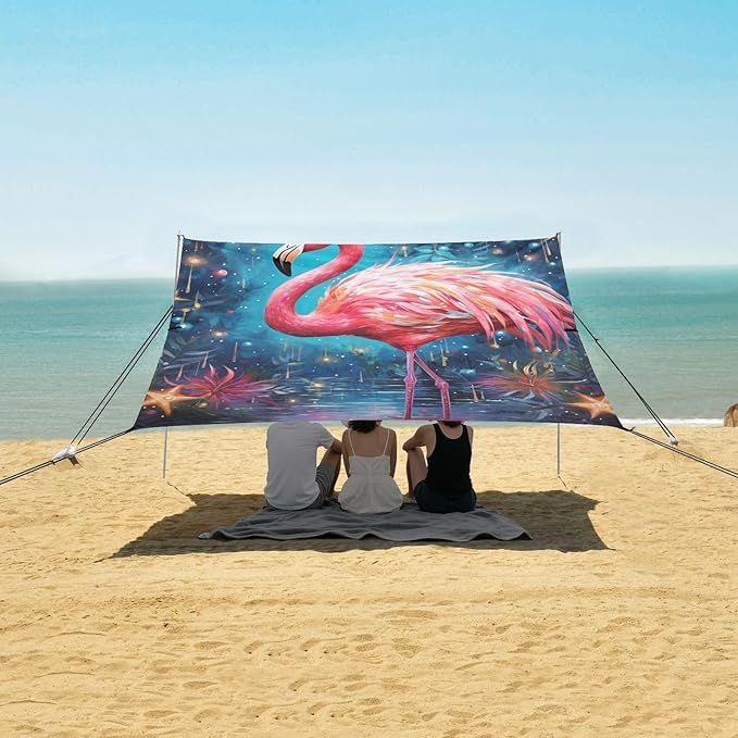 ALAZA Exotic Flamingo Stars Beach Tent Sun Shelter Portable Canopy Sunshade for Outdoor Camping Picnics Backyard Fun 10x9 ft