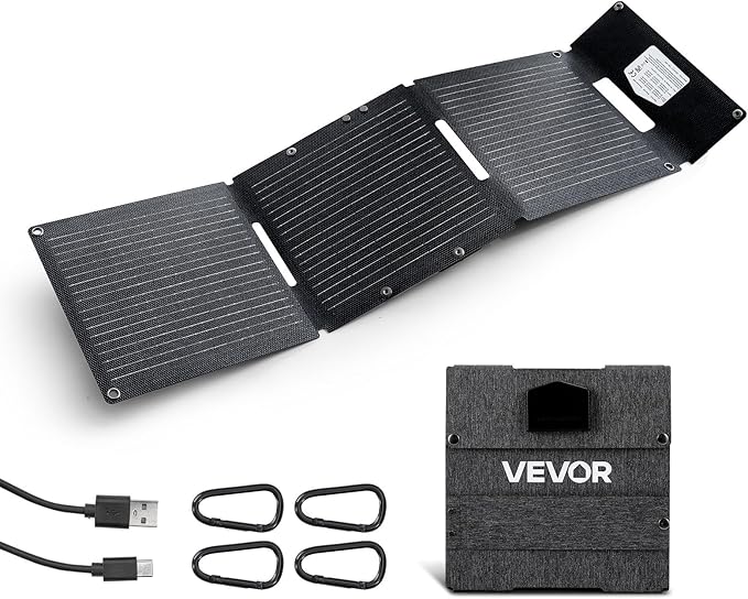 VEVOR 30W Foldable Solar Panel Charger 16BB N-Type Monocrystalline Solar Panel 24% Efficiency Ultra-Light Portable with USB-A USB-A (QC3.0) &amp Type-C Ports for Camping Backpacking Phones Tabl