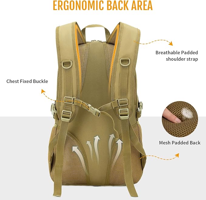 HUNTVP 10L/20L/30L Tactical Backpack Military MOLLE Backpack Rucksack Gear Tactical Assault Pack for Hunting Camping Trekking (30L-Dark Brown)
