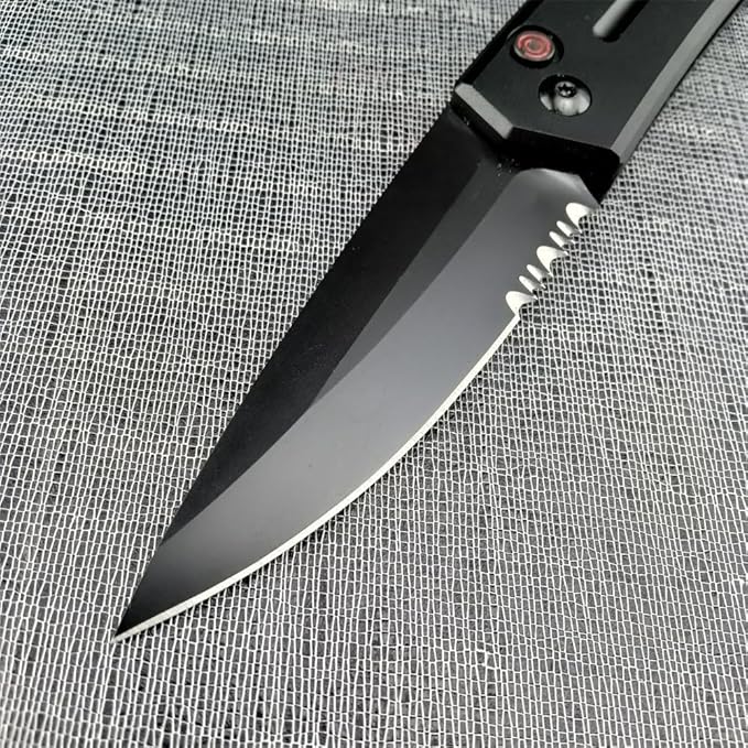 3.31'' D2 Steel Blade Aluminum Handles Manual Opening Folding Knife with Pocket Clip Camping EDC Tools Survival Knives Christmas Gift for Men and Women (Black Serrated Blade)