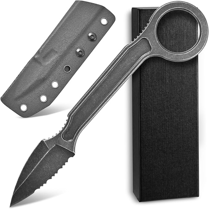 Ccanku C1134 Fixed Blade Knife D2 Blade Stainless Steel Handle Claw Knife for Survival Camping Outdoor EDC Tool with K Sheath(Jagged)