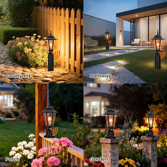 15 Dusk to Dawn Outdoor Post Light Modern Black Outdoor Lamp Post Light Fixture Lamp Posts Exterior Lighting Pole Lantern for Outside Porch Garage Street Waterproof Aluminum &amp Glass 1 Pack E