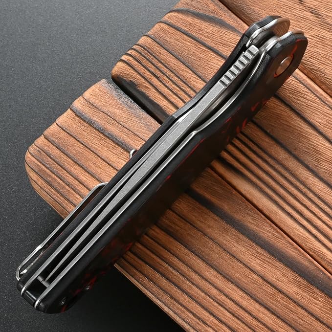 FF19 Folding Pocket KnifeD2 Steel Blade Carbon Fiber Handle EDC Tool Knife for Outdoor Camping Hunting Fishing Working(Red)