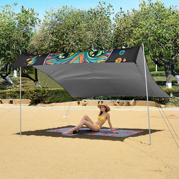 ALAZA Colorful Cat Beach Tent Sun Shelter Portable Canopy Sunshade for Outdoor Camping Picnics Backyard Fun 10x9 ft