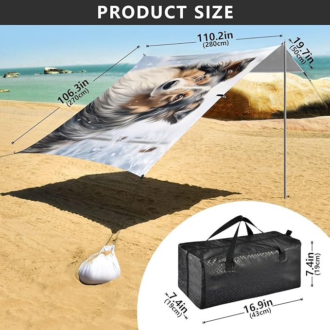 ALAZA Dog Beach Tent Sun Shelter UPF50+ Protection Beach Shade Canopy w/ 4 Sandbags for Outdoor Camping Fishing Backyard Fun Picnic 10x9 ft