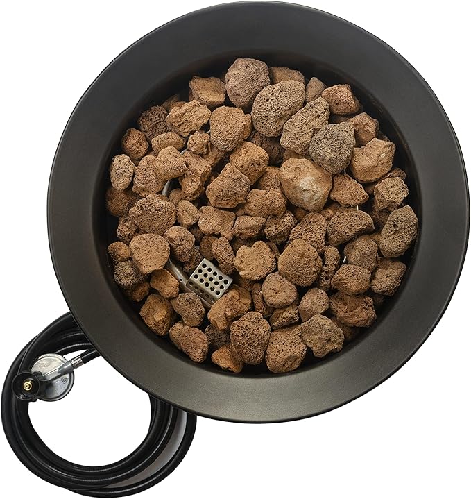Amazon Basics Portable Propane Fire Pit 19 inch Round Gas for Patio 55000 BTU Carry Strap Heat Warmth and Ambience