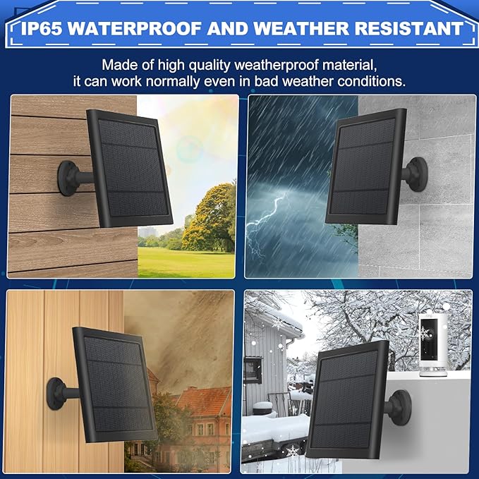 Solar Panel for Ring Doorbell 5W 5V Solar Charger Pefect for Ring Video Doorbell (2nd Gen - 2020 Release) Micro USB Port IP65 16.4ft Waterproof Charging Cable 360°Adjustable Mount
