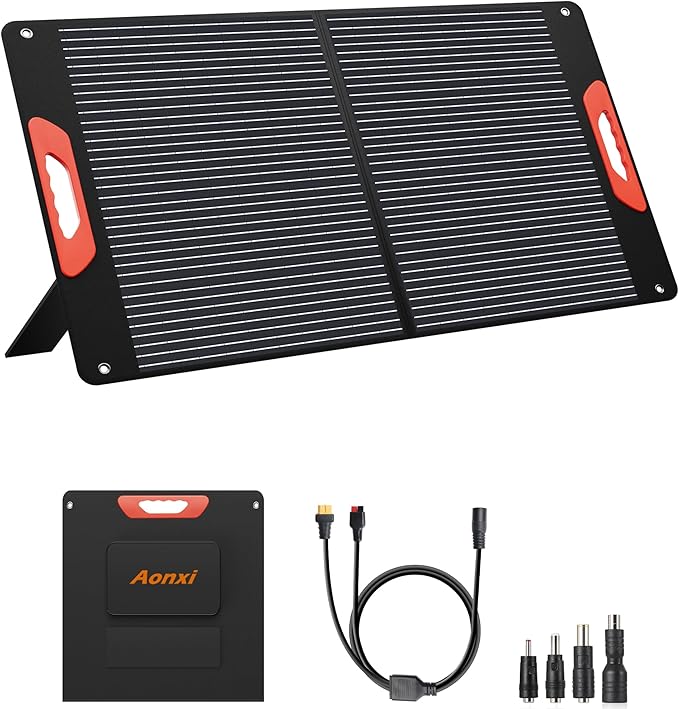 100W Portable Solar Panel for Power Station Foldable Solar Charger with High 24% Efficiency ETFE Coating QC3.0 USB/Type-C &amp 100 watt 20V DC Output. Includes Adapters for Camping RV Emergency