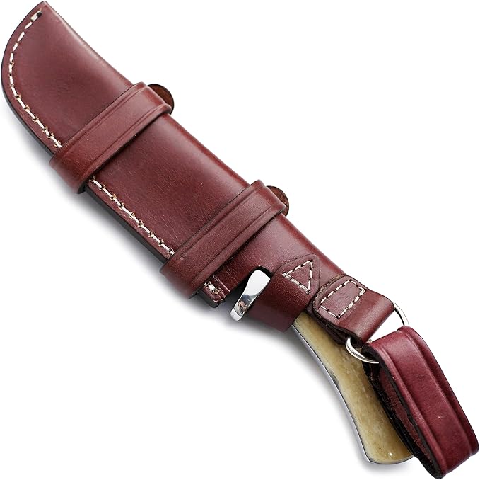 GCS Handmade Camel Bone Handle D2 Tool Steel Tactical Hunting Knife with leather sheath Full tang blade designed for Hunting &amp EDC GCS 141