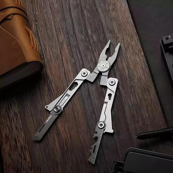 Multitool 14-in-1 Full-Size Lightweight EDC Multi-Purpose Pliers Ultra-thin tools Tactical Gear Mini Tools Gifts for Guys Equipment for Emergencies Hiking and Outdoor Camping (Silver)