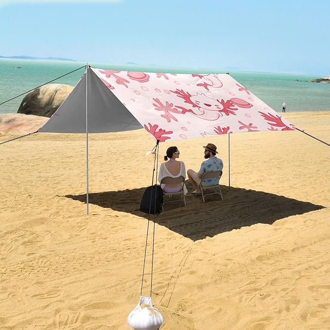 ALAZA Pink Salamander Pattern Beach Tent Sun Shelter Portable Canopy Sunshade for Outdoor Camping Picnics Backyard Fun 10x9 ft