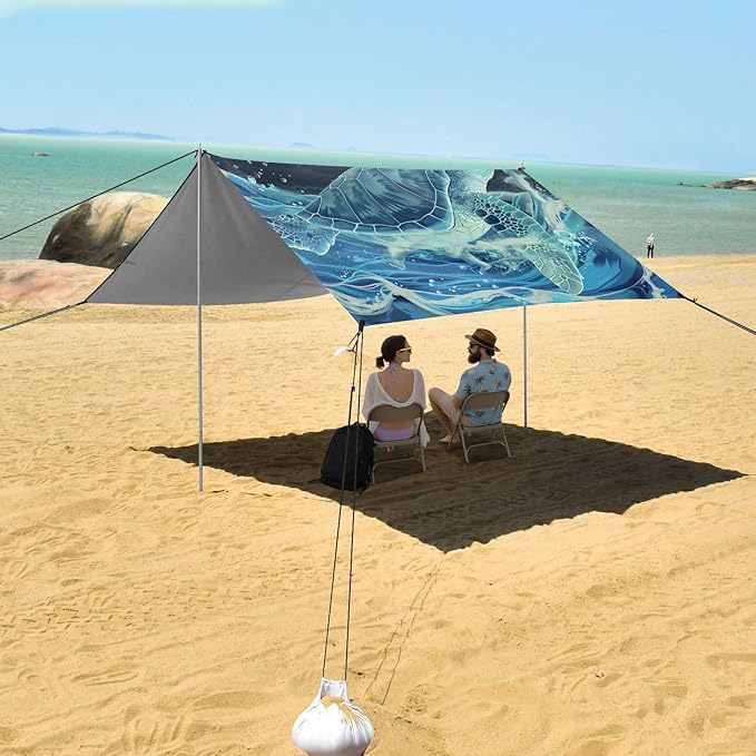 ALAZA Moon Turtle Water Beach Tent Sun Shelter Portable Canopy Sunshade for Outdoor Camping Picnics Backyard Fun 10x9 ft