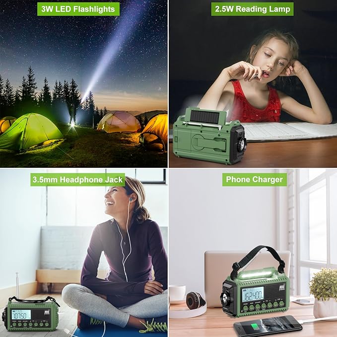 Raynic Emergency Radio 12000mAh/44400mWh Battery Operated Weather Radio Solar Hand Crank Radio with AM/FM/SW/NOAA Alert Cell Phone Charger Type-C Charging Flashlight and SOS Siren
